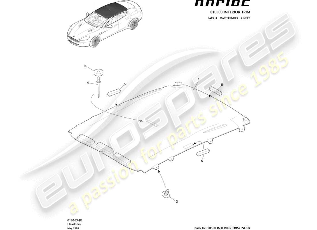 aston martin rapide (2010) headliner assembly part diagram