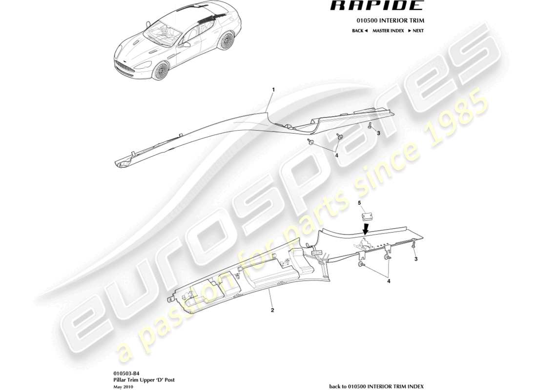 aston martin rapide (2010) d pillar trim part diagram