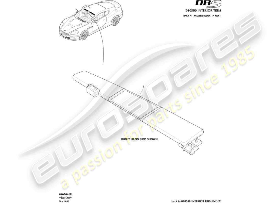aston martin dbs (2014) sunvisor part diagram