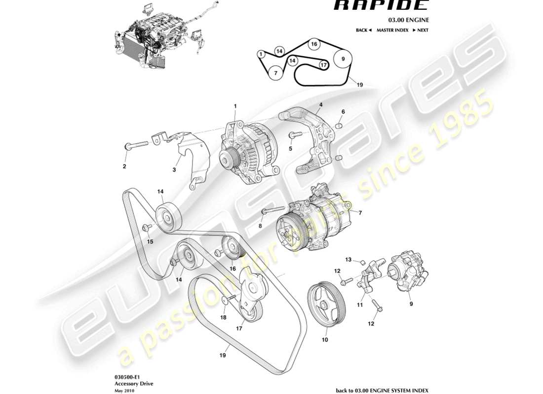 aston martin rapide (2010) accesory drive part diagram