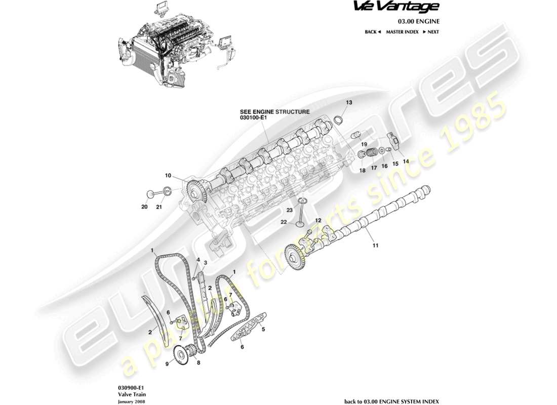 aston martin v12 vantage (2012) valve train part diagram