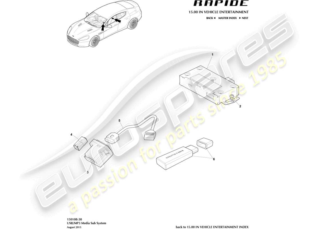 aston martin rapide (2010) mp3/usb media subsystem part diagram