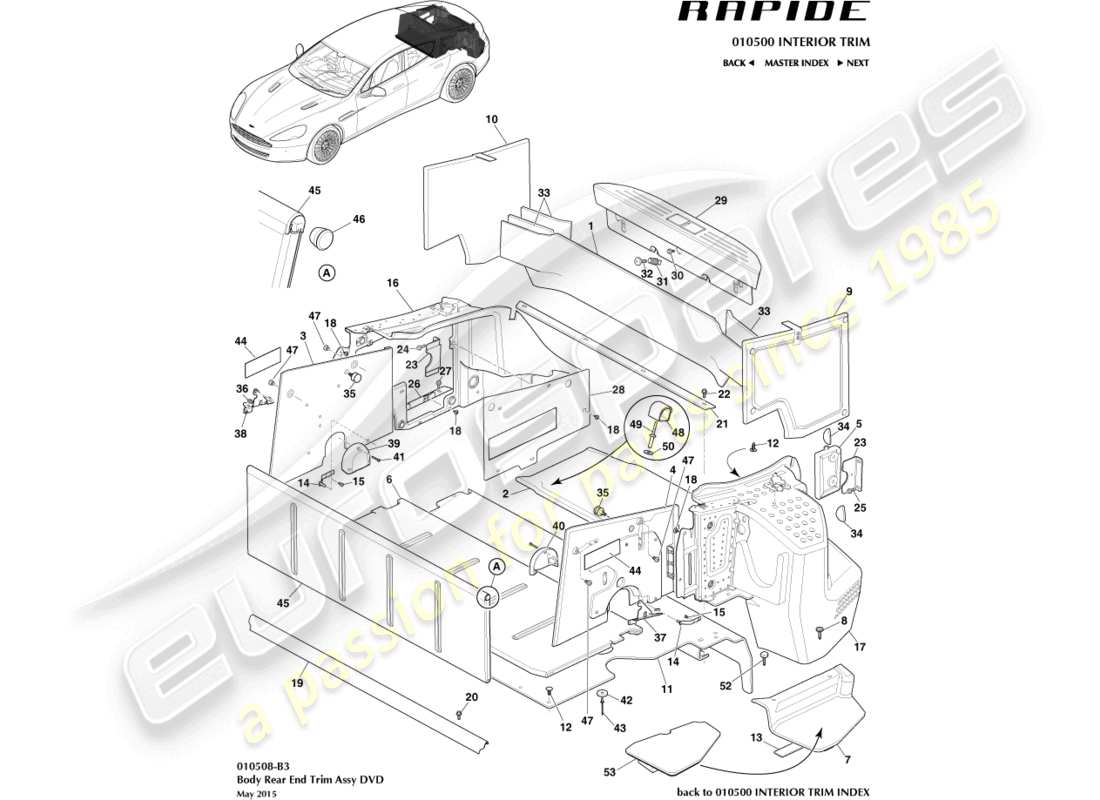 aston martin rapide (2018) load compartment trim part diagram