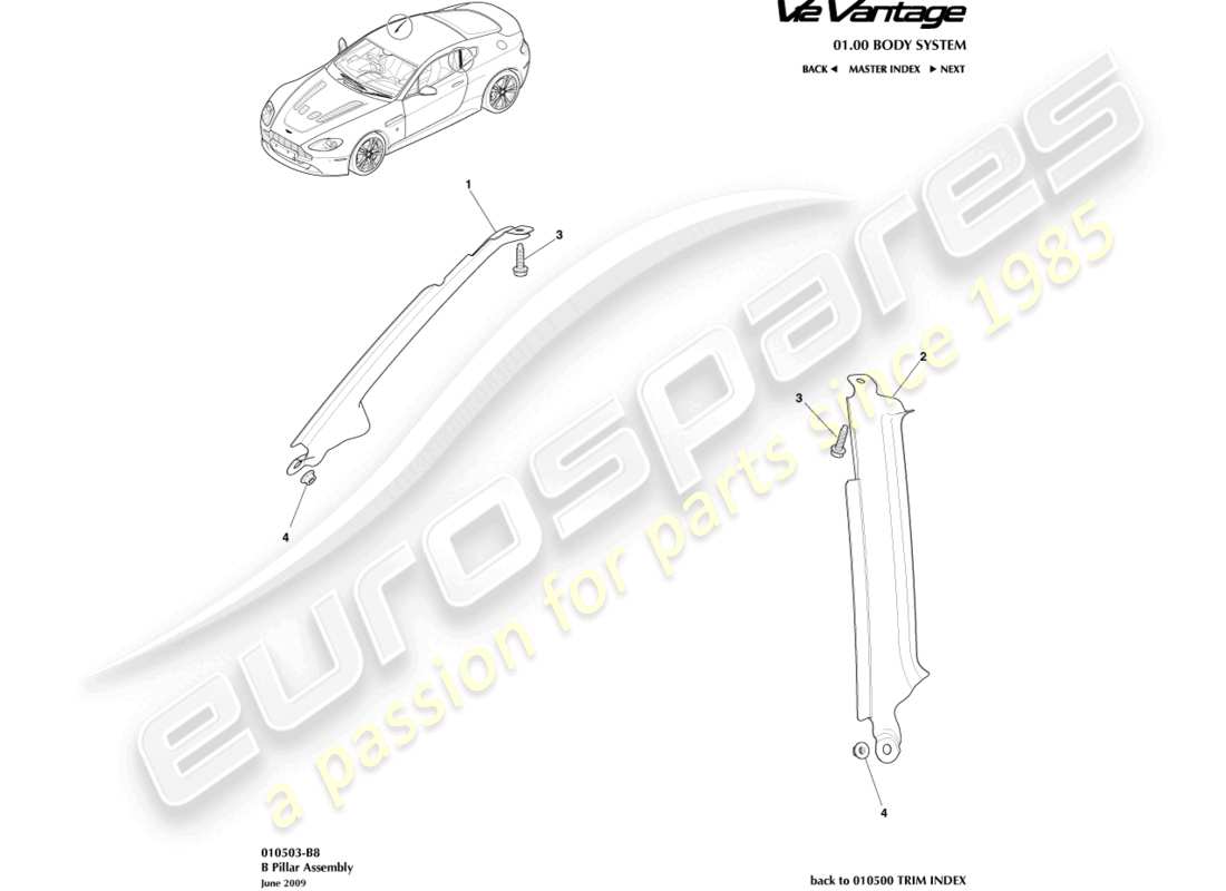 aston martin v12 vantage (2012) b pillar assembly part diagram