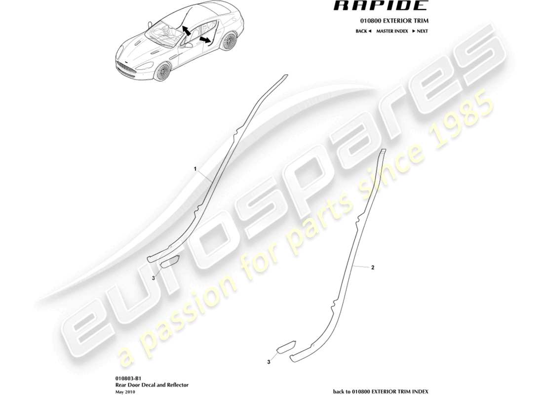 aston martin rapide (2010) rear door trim part diagram