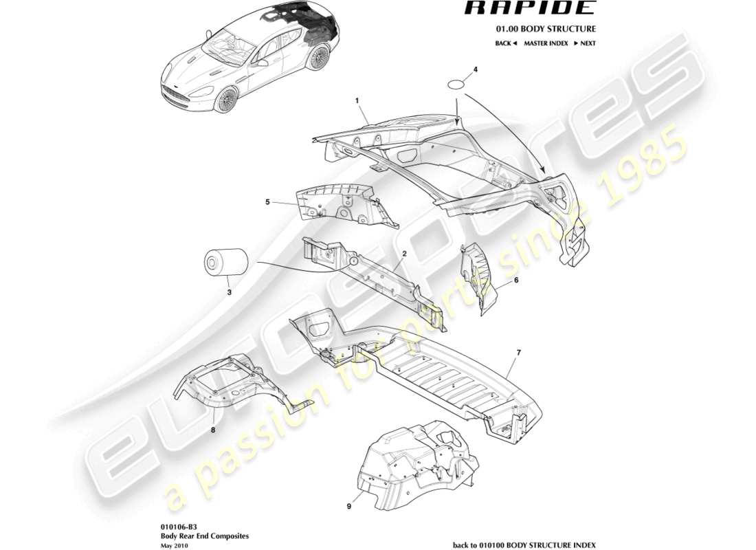 aston martin rapide (2010) body rear end composites part diagram