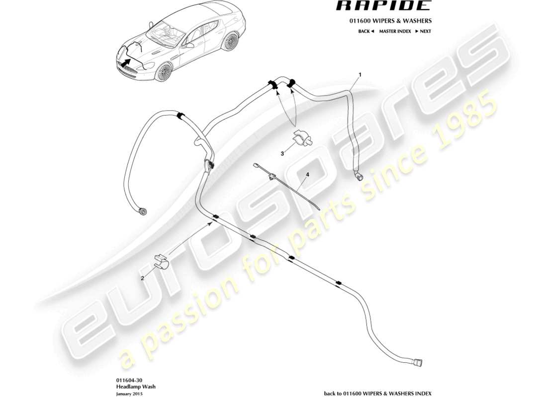 aston martin rapide (2014) headlamp wash part diagram