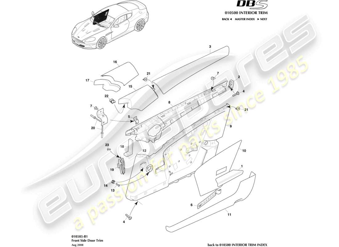 aston martin dbs (2007) door trim parts diagram