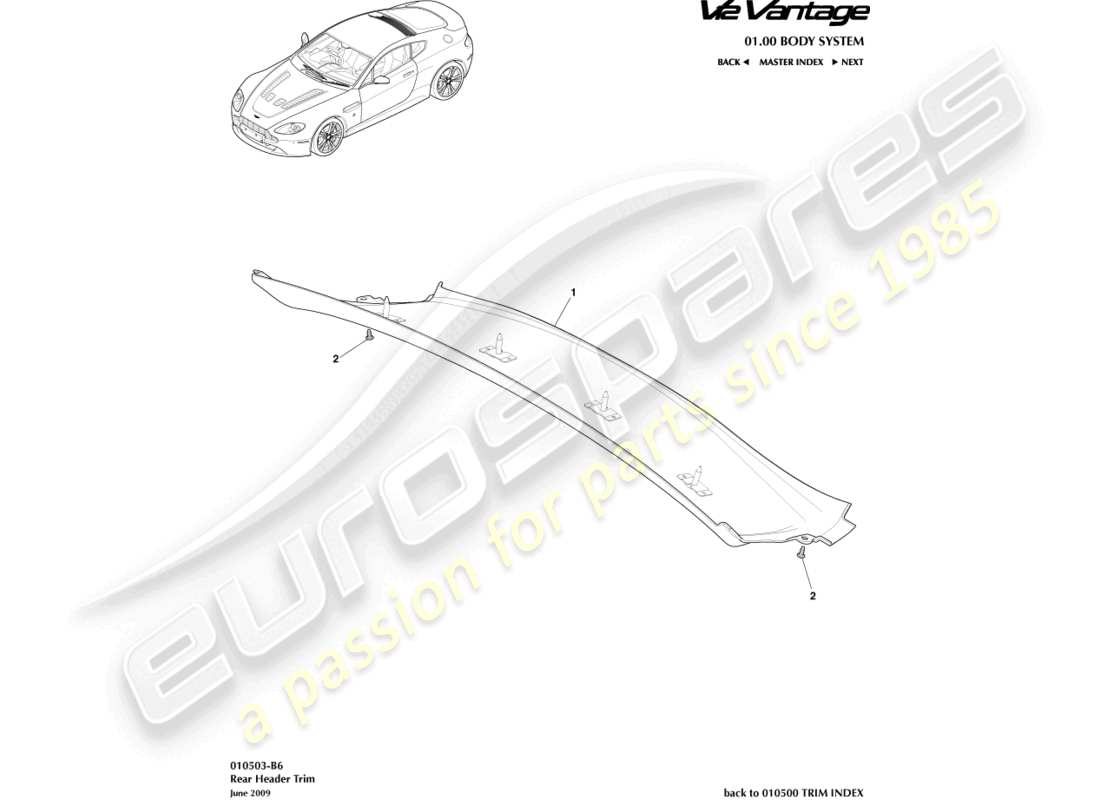 aston martin v12 vantage (2012) header trim, rear, coupe part diagram