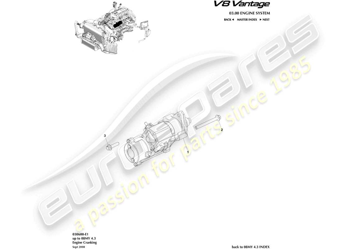 aston martin v8 vantage (2018) starter motor part diagram