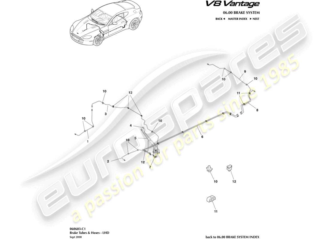 aston martin v8 vantage (2018) brake lines & hoses, lhd part diagram