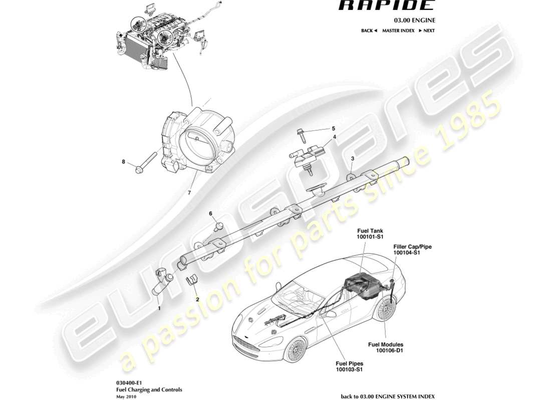 aston martin rapide (2016) fuel charging & controls part diagram