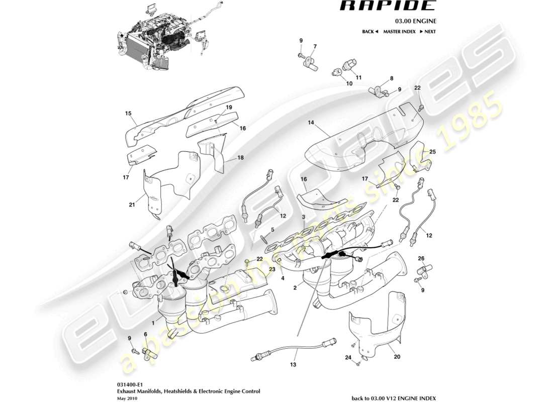 aston martin rapide (2016) exhaust manifolds part diagram