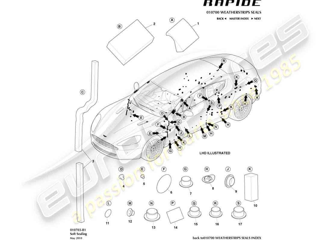 aston martin rapide (2010) soft sealing part diagram