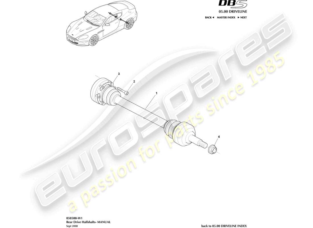 aston martin dbs (2008) rear halfshaft assembly, manual part diagram