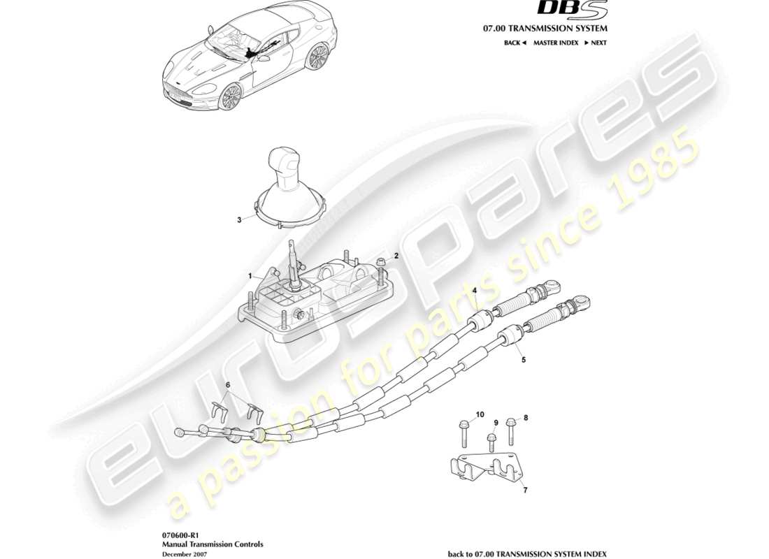 aston martin dbs (2008) gear lever assembly, manual part diagram