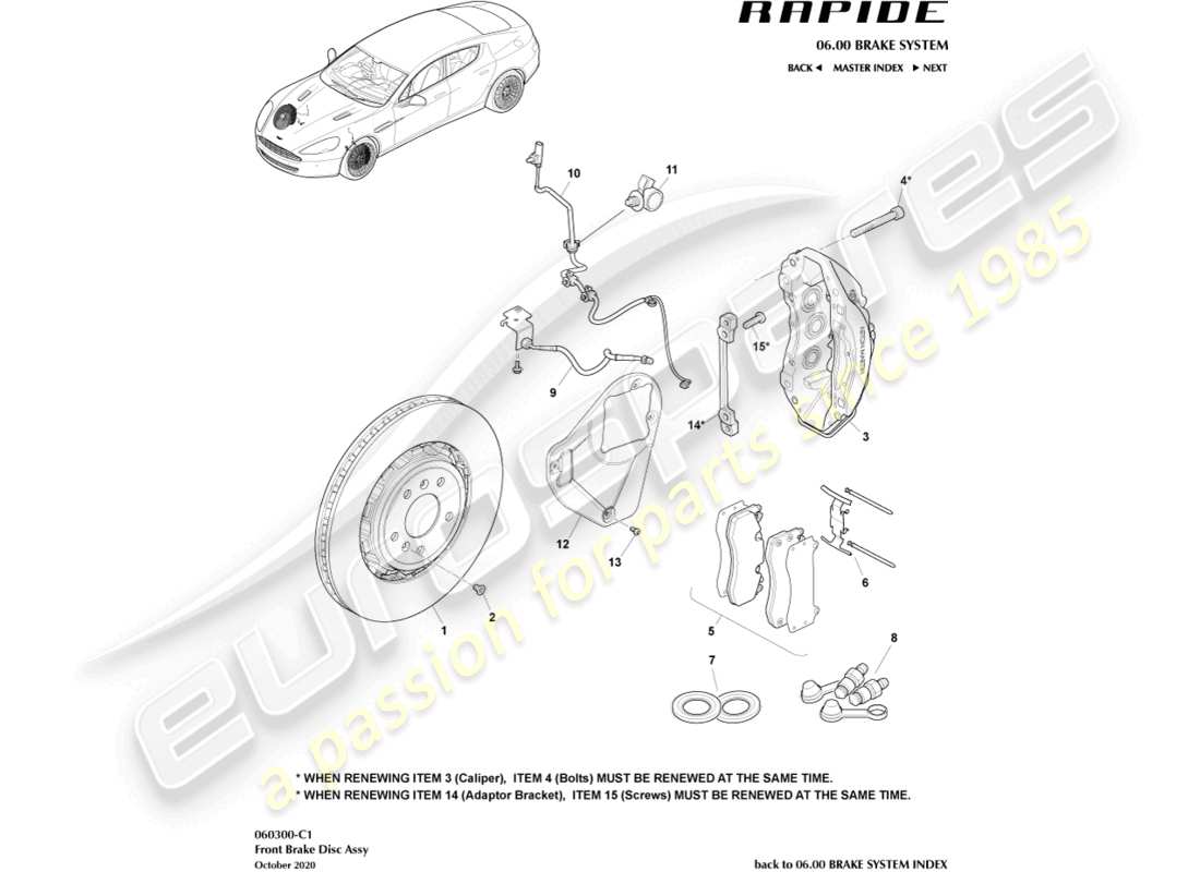 aston martin rapide (2010) front brake system part diagram