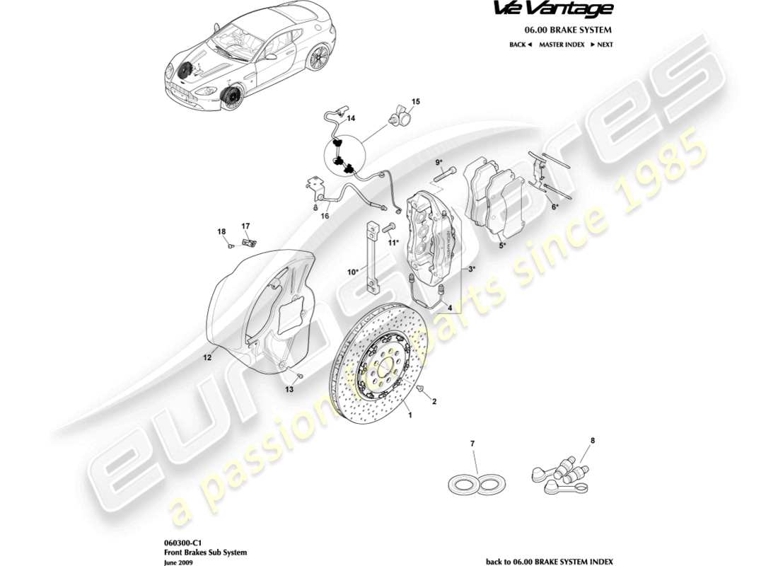 aston martin v12 vantage (2012) front brake system part diagram