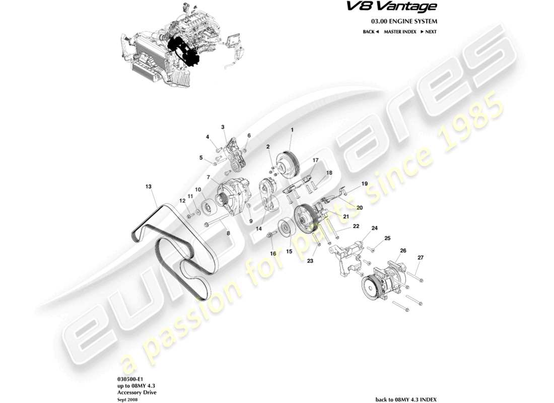 aston martin v8 vantage (2015) accessory drive part diagram