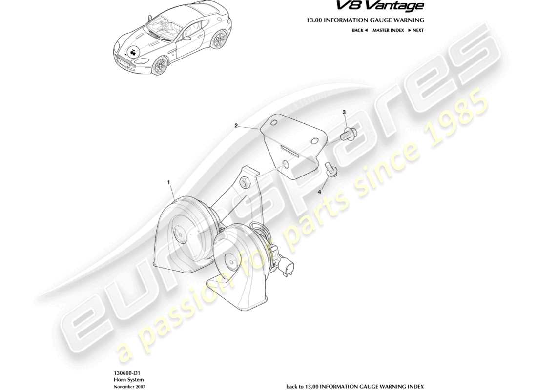 aston martin v8 vantage (2015) horn system part diagram