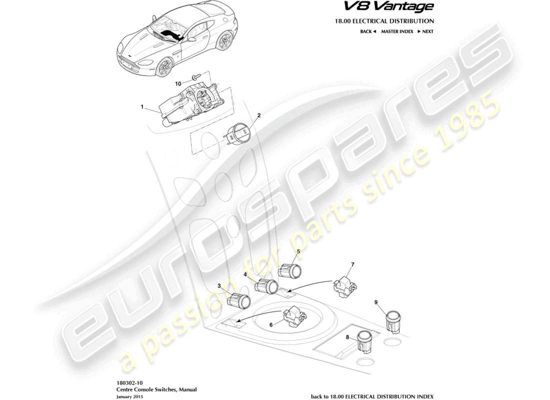 aston martin v8 vantage (2018) centre stack switches, manual, 16my part diagram