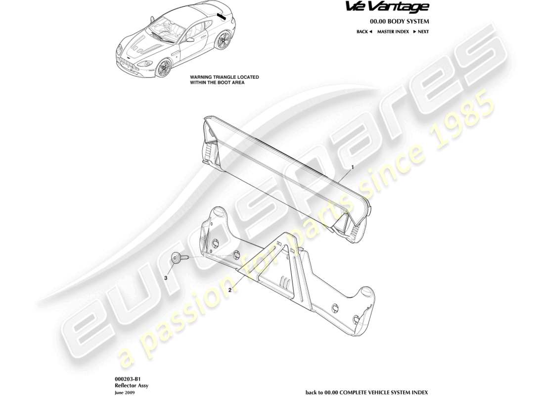 aston martin v12 vantage (2012) hazard warning reflector part diagram