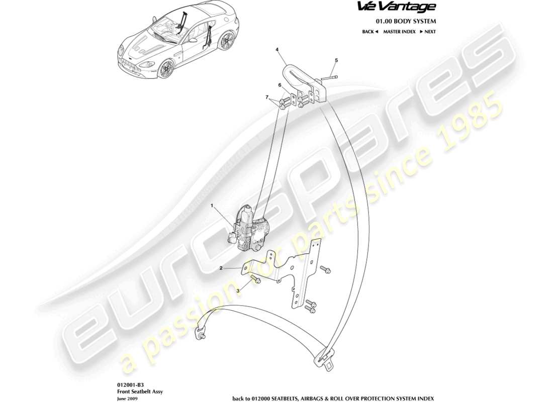 aston martin v12 vantage (2012) front seat belts part diagram