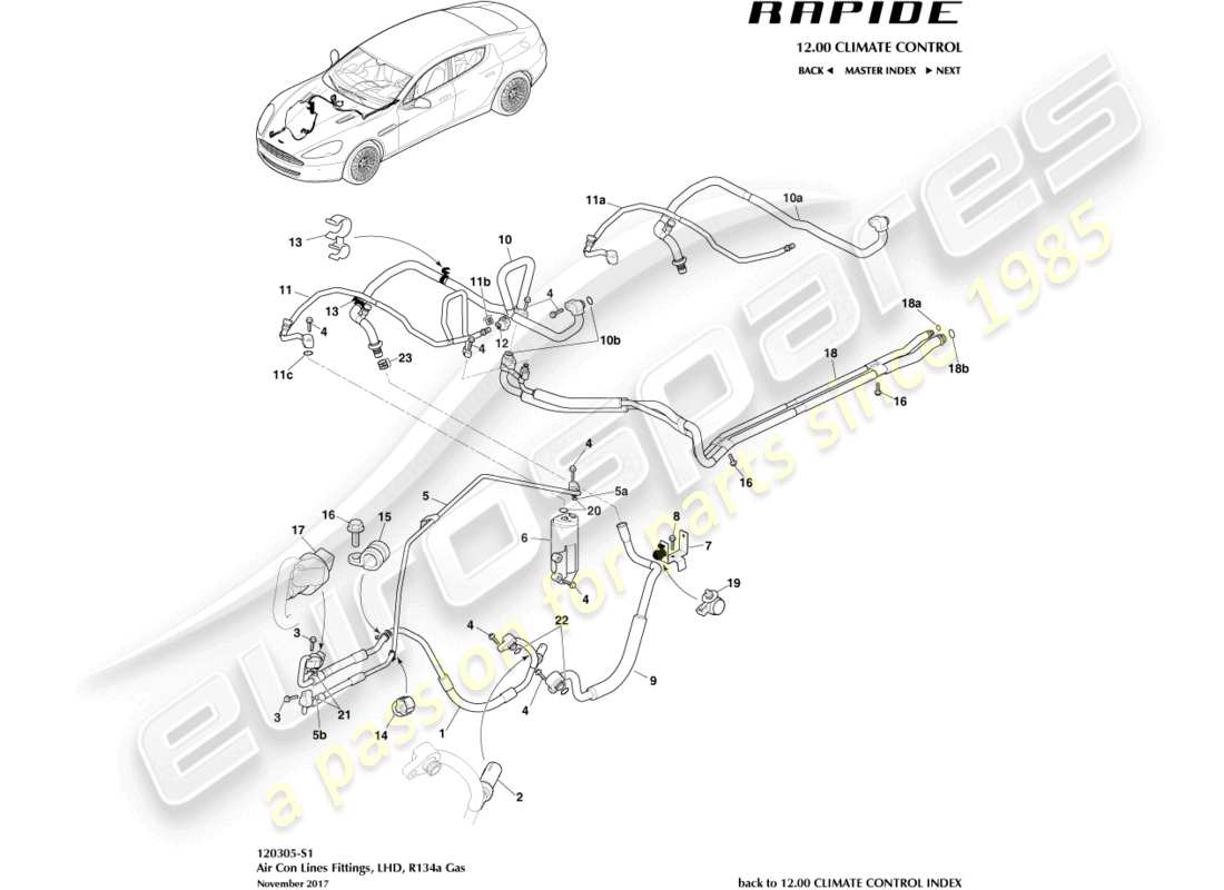 aston martin rapide (2017) air con lines, r134a, lhd part diagram