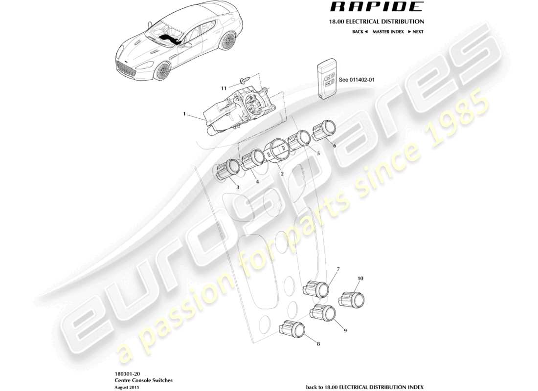 aston martin rapide (2010) centre console switches part diagram