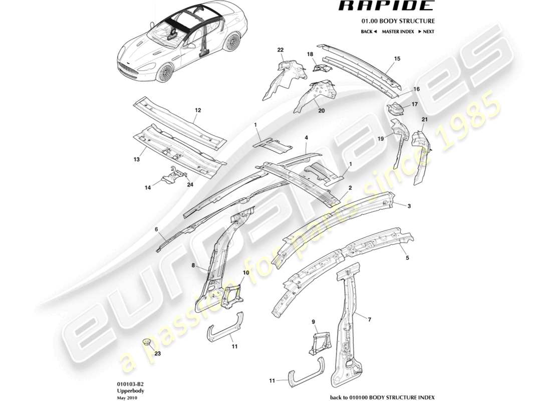 aston martin rapide (2010) upper body frame part diagram