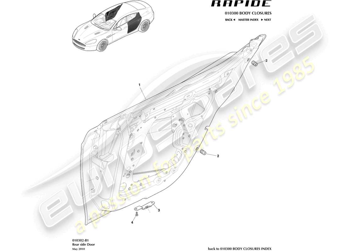 aston martin rapide (2010) rear door assembly part diagram