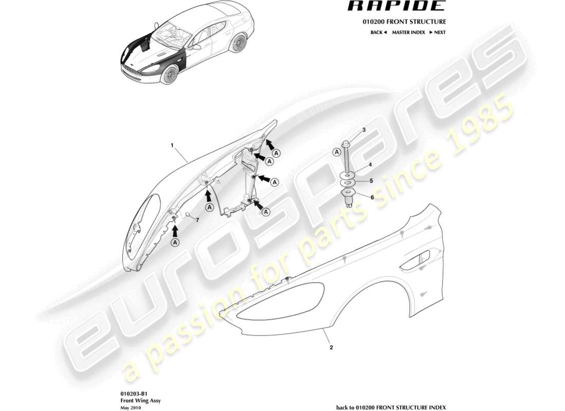 aston martin rapide (2010) front wings part diagram