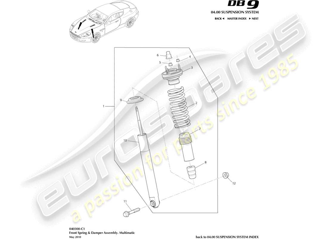 aston martin db9 (2006) front spring & damper, to 09my part diagram