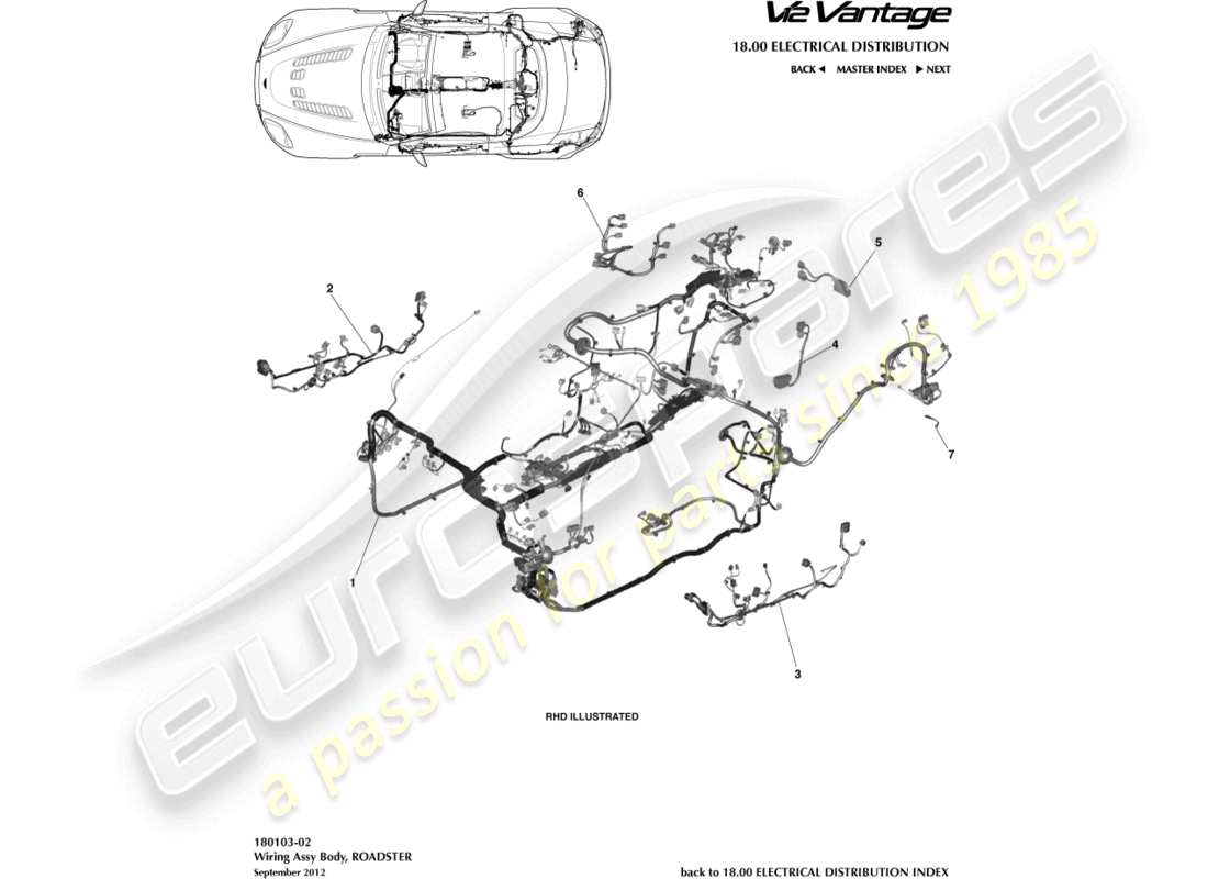 aston martin v12 vantage (2012) body harness, roadster part diagram