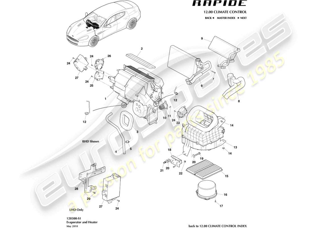 aston martin rapide (2010) hvac unit part diagram