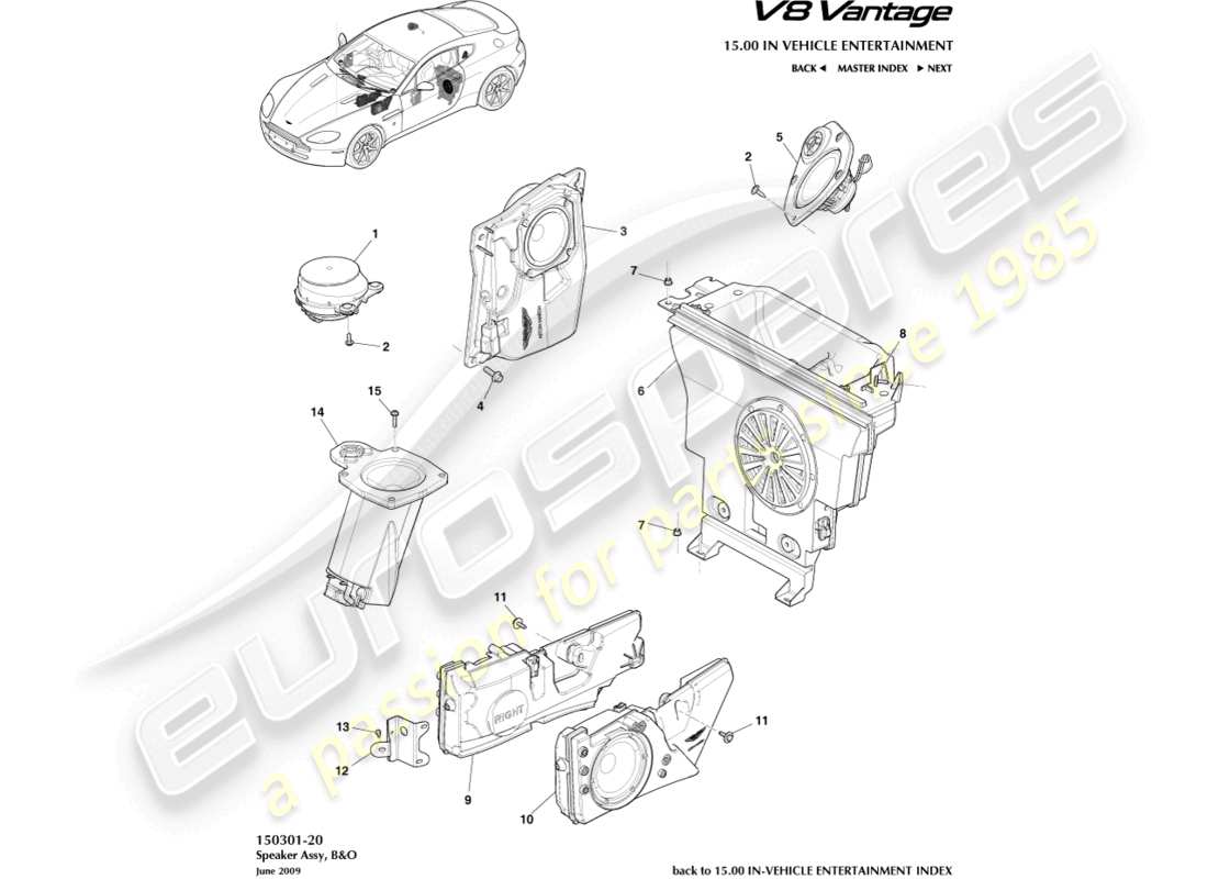 aston martin v8 vantage (2015) speaker, b&o part diagram