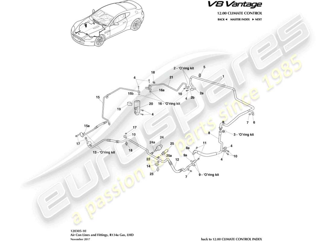 aston martin v8 vantage (2015) air con lines, r134a gas, lhd part diagram