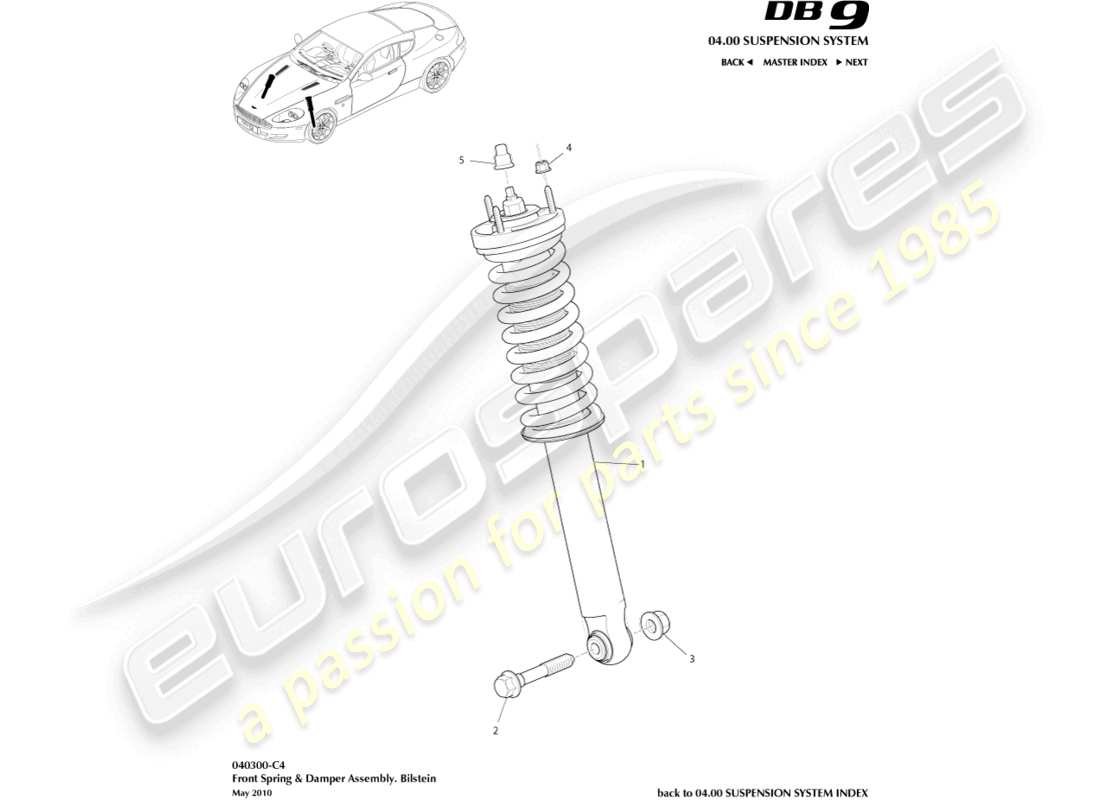 aston martin db9 (2004) front spring & damper, 09my on part diagram