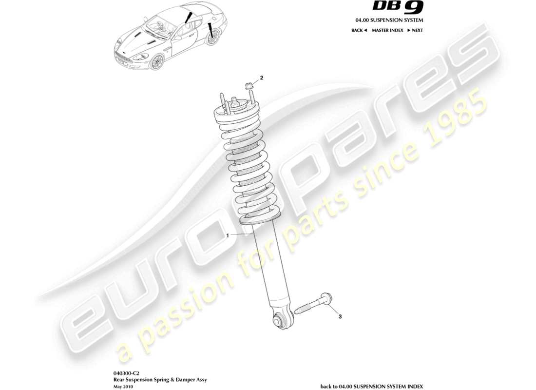 aston martin db9 (2006) rear spring & damper, 09my on part diagram