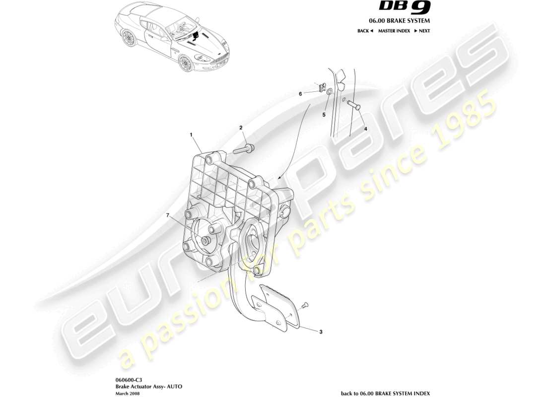 aston martin db9 (2004) brake actuator assembly, auto part diagram