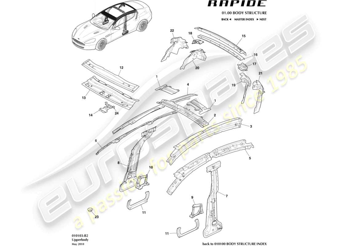 aston martin rapide (2019) upper body frame parts diagram