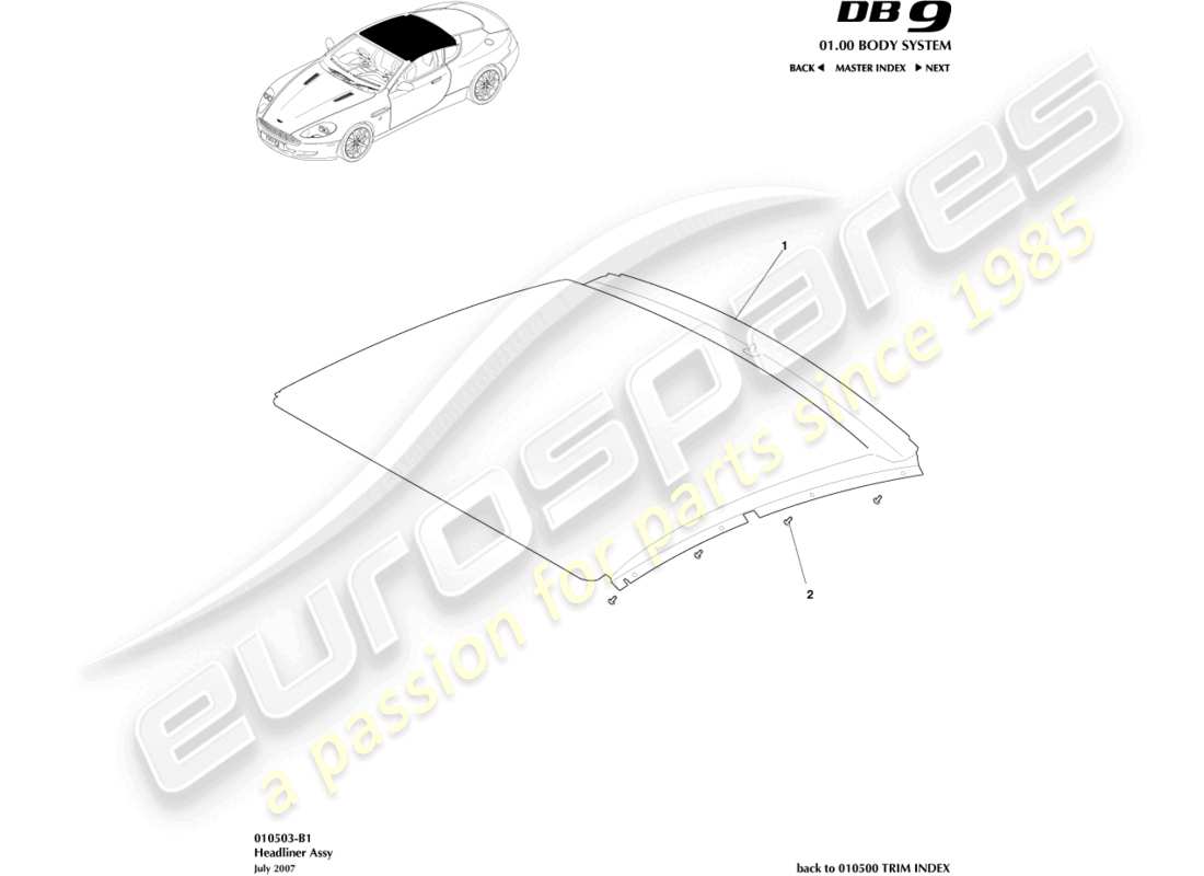 aston martin db9 (2004) headliner assy part diagram