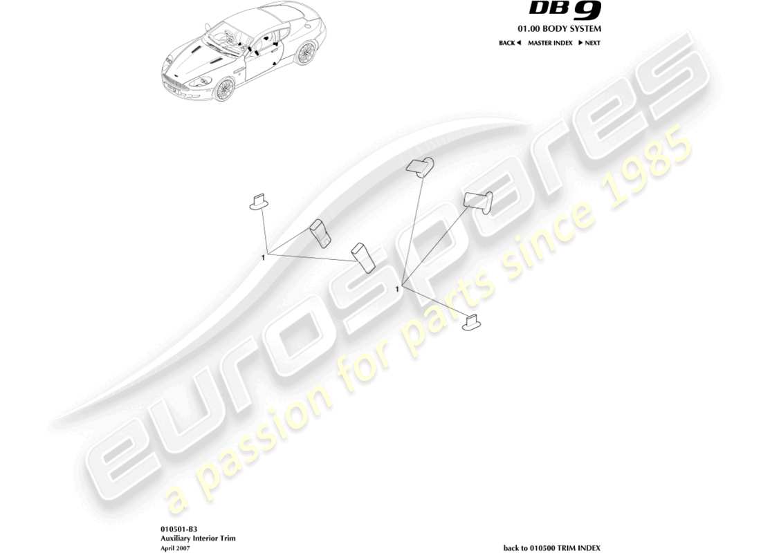 aston martin db9 (2004) auxilliary interior trim part diagram