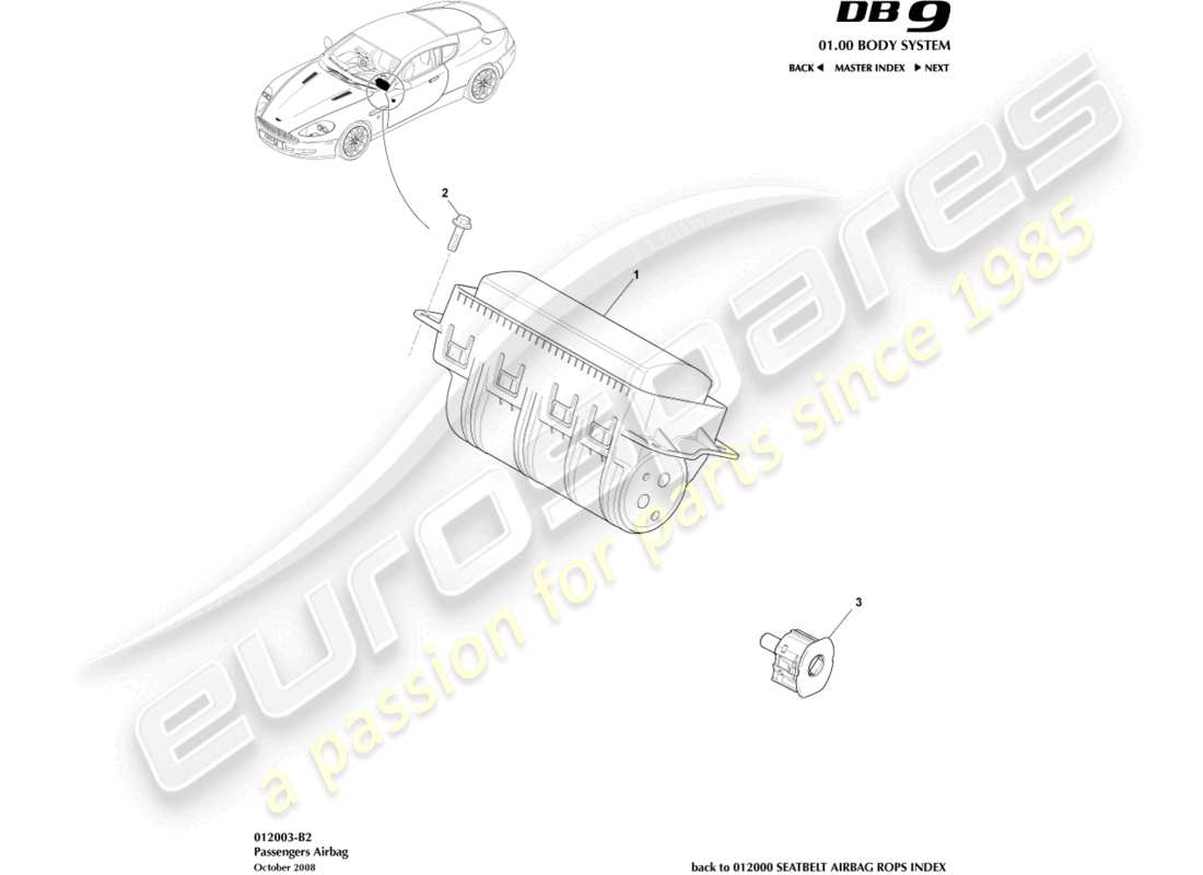 aston martin db9 (2008) passenger airbag part diagram