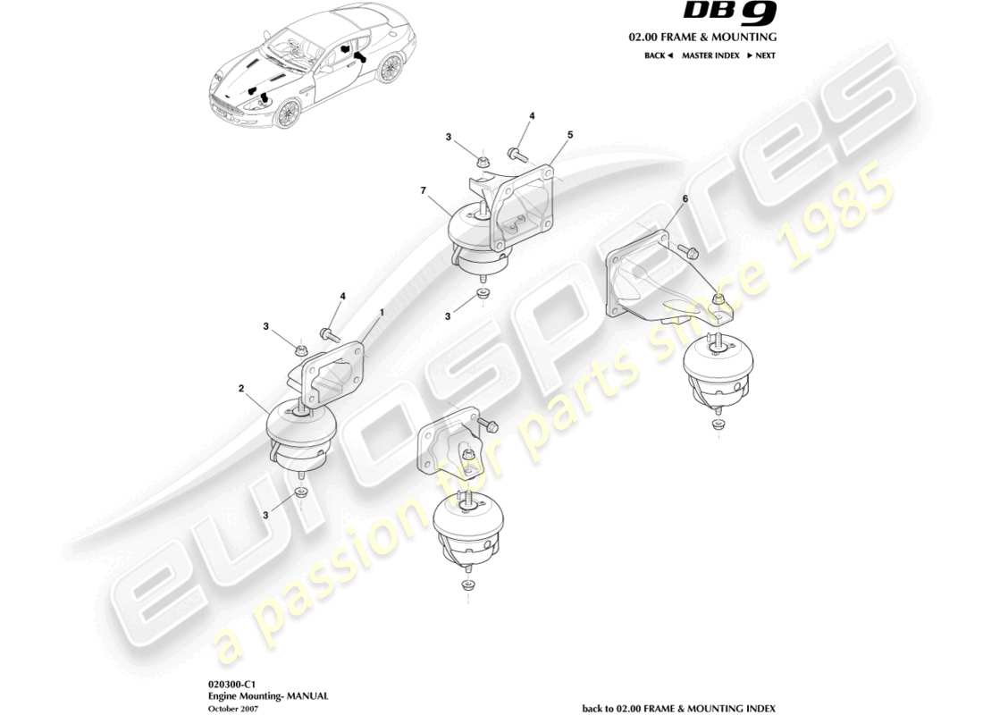 aston martin db9 (2008) engine mountings, manual part diagram