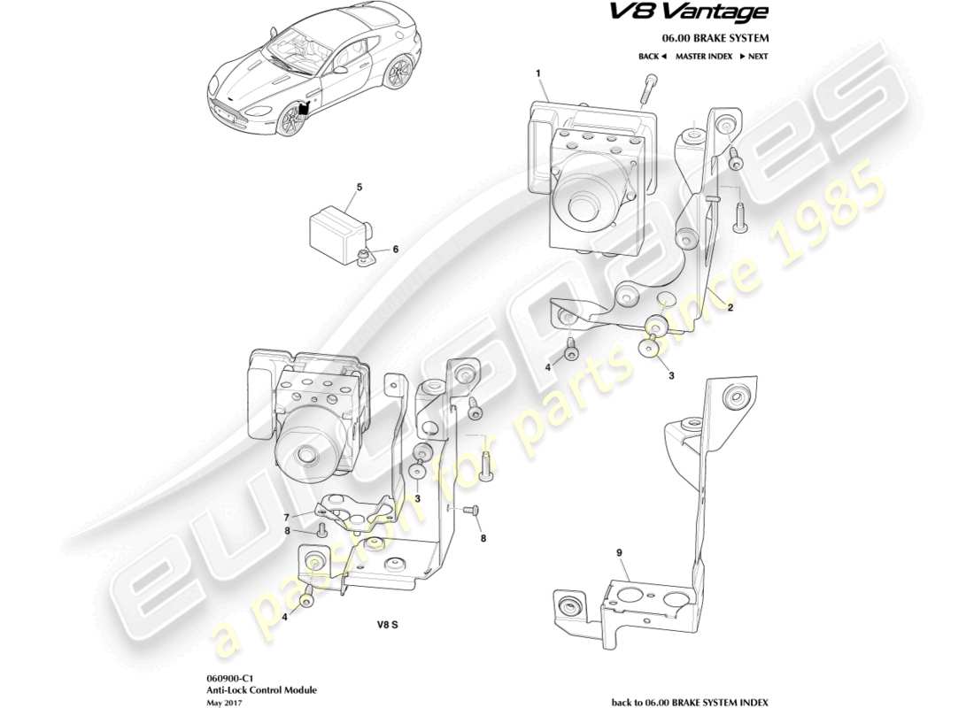 aston martin v8 vantage (2015) anti-lock module part diagram