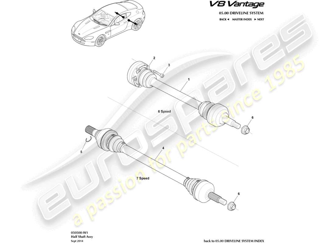 aston martin v8 vantage (2018) rear halfshaft assembly part diagram