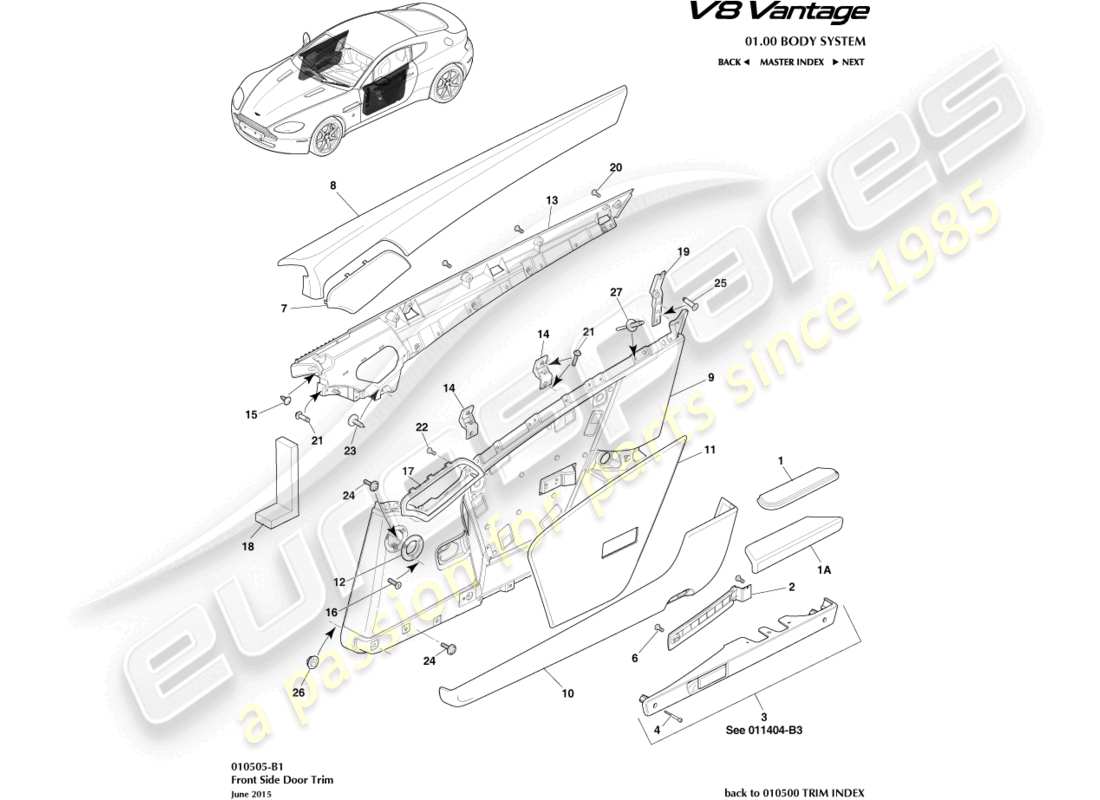 aston martin v8 vantage (2018) door trim part diagram