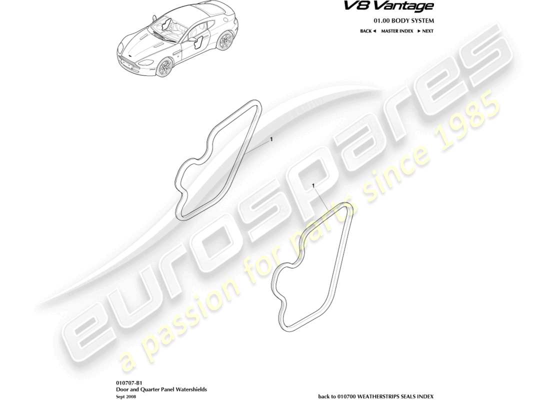 aston martin v8 vantage (2015) watershields part diagram