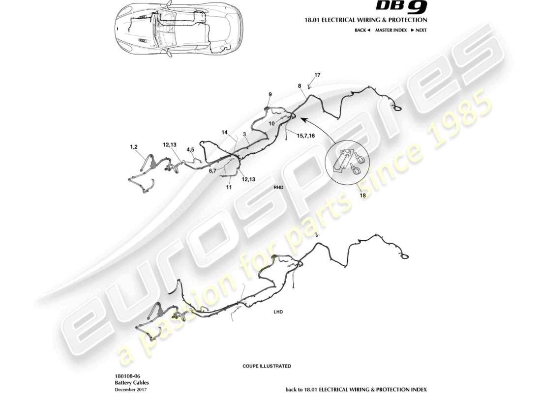 aston martin db9 (2015) battery cables part diagram